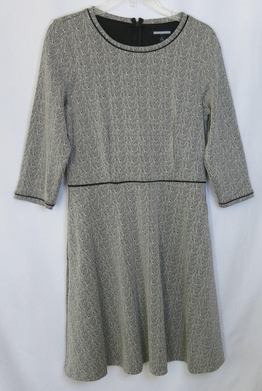 BANANA REPUBLIC Dress Size 10 Women Herringbone Long Sleeve Black White Office